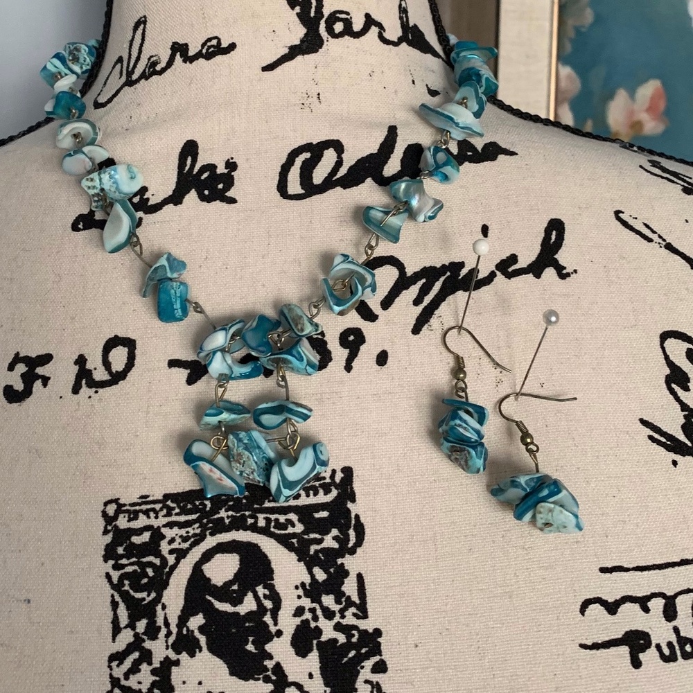 Blue Shell Necklace & matching pierced earrings
